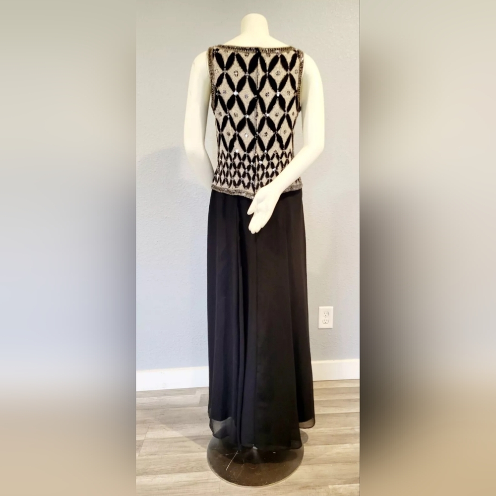 Vintage 100%PureSilk Mark & John by Gopal Dress M Sequins Beaded Long Maxi Gown - Picture 3 of 15